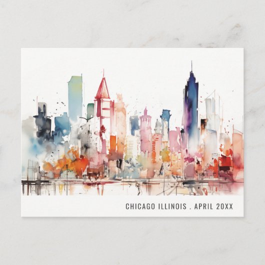 Chicago Illinois Aquarell-Landschaft Reise Postkarte (Vorderseite)