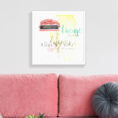 Chicago, Illinois | Aquarellbild Leinwanddruck (Insitu (Wohnzimmer))