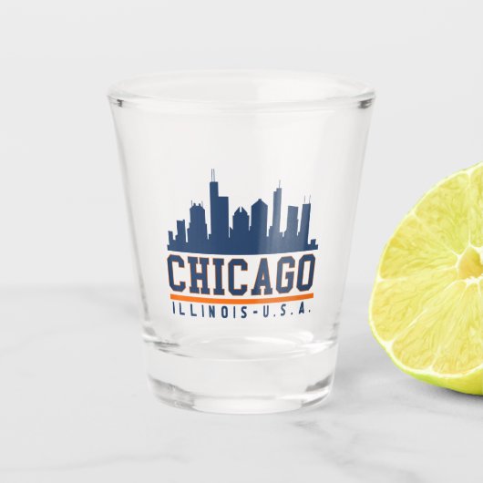 Chicago, Illinois Architectural Skyline Schnapsglas (Vorderseite)