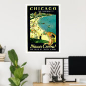 Chicago Illinois Beach Vintage Travel Poster (Heimbüro)