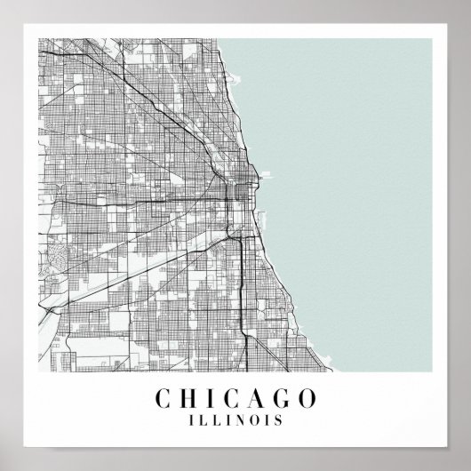 Chicago Illinois Blue Water Street Karte Poster (Vorne)