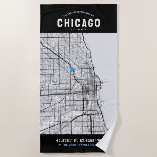 Chicago, Illinois City Map + Ihre individuelle Lag Strandtuch