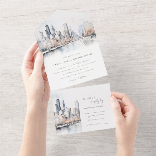 Chicago, Illinois City Scape All In One Einladung (Abreißen)