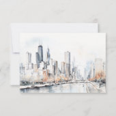 Chicago Illinois City Scape Wassercolor Wedding RSVP Karte (Rückseite)