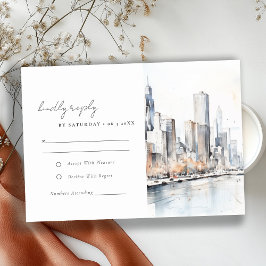 Chicago Illinois City Scape Wassercolor Wedding RSVP Karte