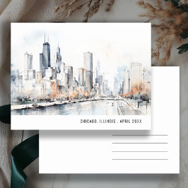 Chicago Illinois City Scape Watercolor Reisen Postkarte