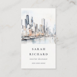 Chicago, Illinois City Scape Watercolor Travel Visitenkarte