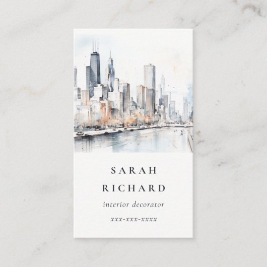 Chicago, Illinois City Scape Watercolor Travel Visitenkarte (Vorderseite)