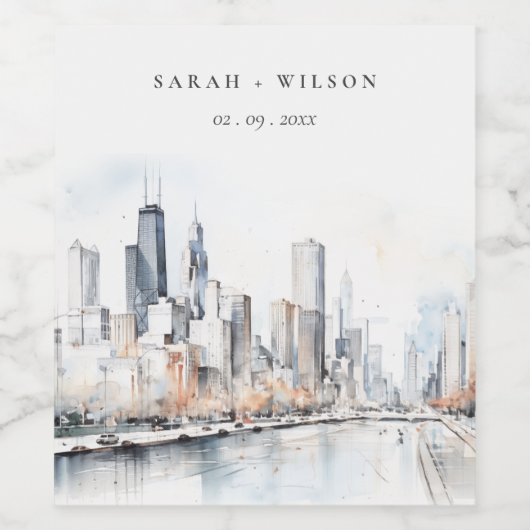 Chicago, Illinois City Scape Weinetikett (Einzelnes Label)