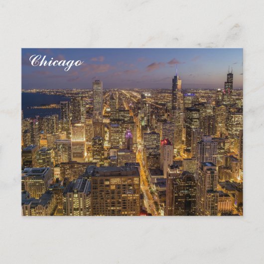 Chicago Illinois City Skyline bei Nacht Postkarte (Vorderseite)