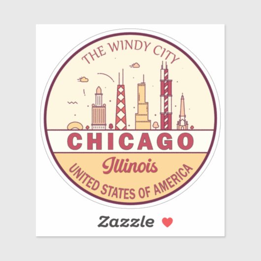 Chicago Illinois City Skyline Emblem Aufkleber (Blatt)