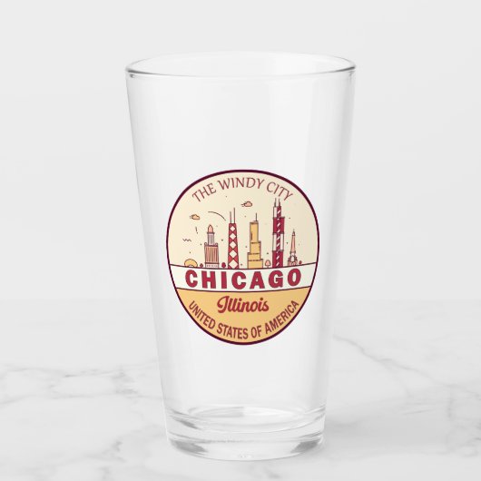 Chicago Illinois City Skyline Emblem Glas (Vorderseite)