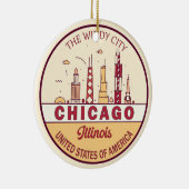Chicago Illinois City Skyline Emblem Keramik Ornament (Rechts)