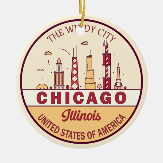 Chicago Illinois City Skyline Emblem Keramik Ornament (Vorne)