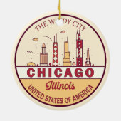 Chicago Illinois City Skyline Emblem Keramik Ornament (Hinten)