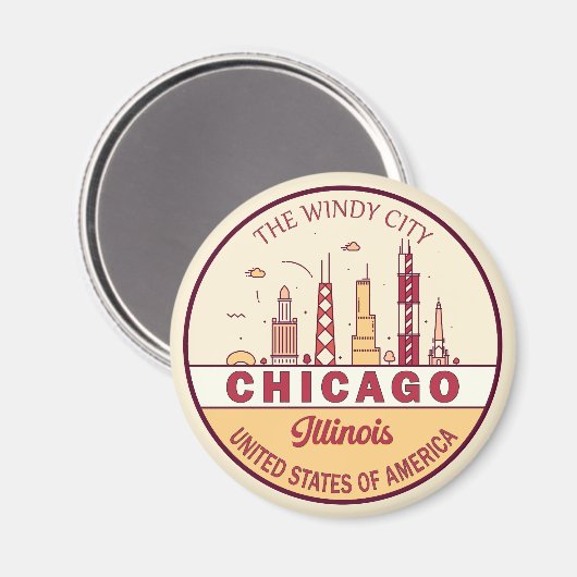 Chicago Illinois City Skyline Emblem Magnet (Vorderseite/Rückseite)