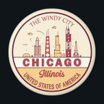 Chicago Illinois City Skyline Emblem Magnet<br><div class="desc">Chicago minimalistisches,  farbenfrohes Kunstdesign mit Denkmälern und Sehenswürdigkeiten der Stadt in Illinois.</div>
