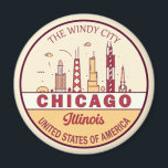 Chicago Illinois City Skyline Emblem Magnet<br><div class="desc">Chicago minimalistisches,  farbenfrohes Kunstdesign mit Denkmälern und Sehenswürdigkeiten der Stadt in Illinois.</div>