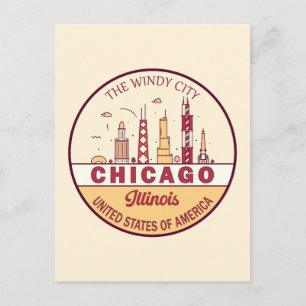 Chicago Illinois City Skyline Emblem Postkarte