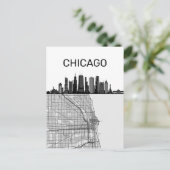 Chicago Illinois City Skyline mit Karte (Stehend Vorderseite)