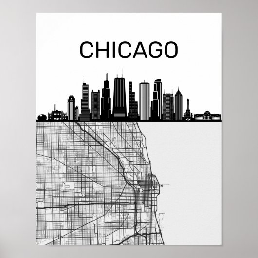Chicago Illinois City Skyline mit Karte Poster (Vorne)