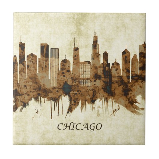 Chicago Illinois Cityscape Fliese (Vorderseite)