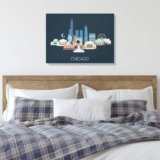 Chicago, Illinois | Design in Blau Leinwanddruck (Insitu (Schlafzimmer))