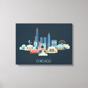 Chicago, Illinois   Design in Blau Leinwanddruck