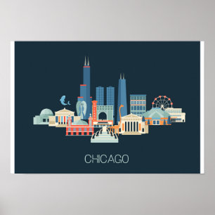 Chicago, Illinois   Design in Blau Poster