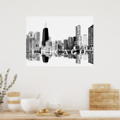 Chicago, Illinois in Schwarz und Weiß Poster (Küche)