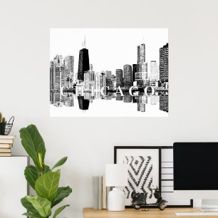 Chicago, Illinois in Schwarz und Weiß Poster