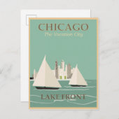 Chicago Illinois Lakefront Vintage Travel Poster Postkarte (Vorne/Hinten)