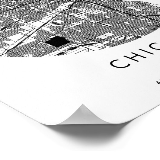 Chicago Illinois Minimal Modern Circle Street Map Poster (Ecke)