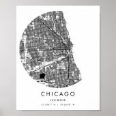 Chicago Illinois Minimal Modern Circle Street Map Poster (Vorne)
