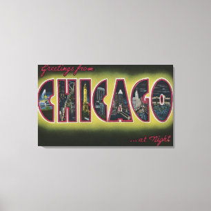 Chicago, Illinois (Nachtzeit) Leinwanddruck