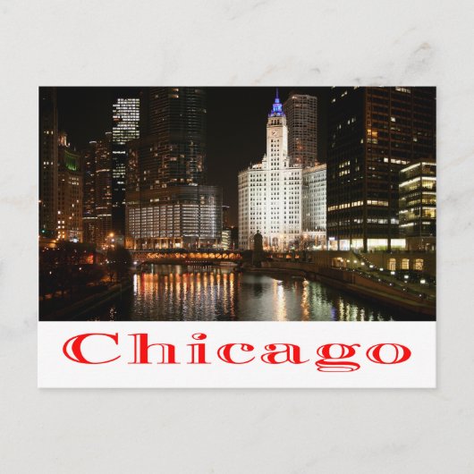 Chicago Illinois Night Skyline Travel Post Card Postkarte (Vorderseite)