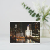 Chicago Illinois Night Skyline Travel Post Card Postkarte (Stehend Vorderseite)