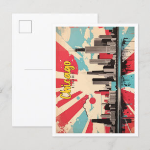 Chicago Illinois Pop-Art-Reiseillustration Postkarte
