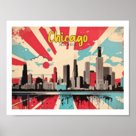 Chicago Illinois Pop Art Travel Illustration Poster