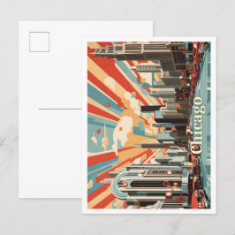 Chicago Illinois Pop Art Travel Illustration Postkarte