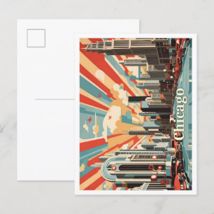 Chicago Illinois Pop Art Travel Illustration Postkarte