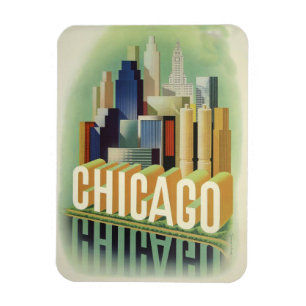 Chicago Illinois Retro Vintage Travel Poster Magnet