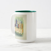 Chicago Illinois Retro Vintage Travel Poster Zweifarbige Tasse (Vorderseite Links)