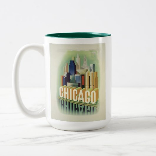 Chicago Illinois Retro Vintage Travel Poster Zweifarbige Tasse (Links)
