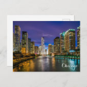 Chicago Illinois River Skyline beim Night Foto Postkarte (Vorne/Hinten)