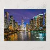 Chicago Illinois River Skyline beim Night Foto Postkarte (Vorderseite)