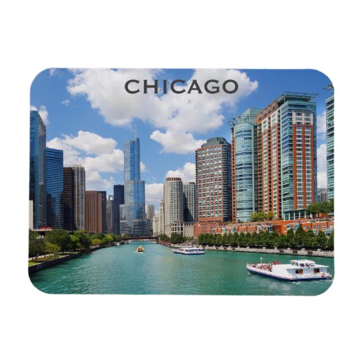 Chicago Illinois River Skyline Foto Magnet (Horizontal)