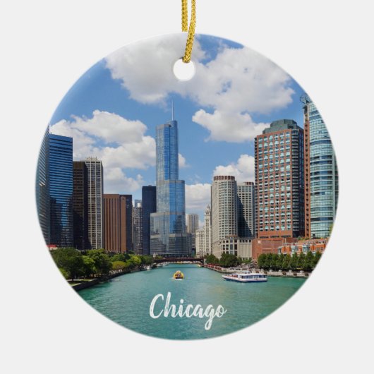 Chicago Illinois River Skyline Foto Weihnachten Keramik Ornament (Vorne)