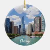 Chicago Illinois River Skyline Foto Weihnachten Keramik Ornament (Hinten)