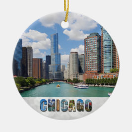 Chicago Illinois River Skyline Foto Weihnachten Keramik Ornament